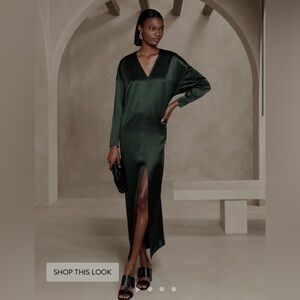 Banana Republic Dona Silk Maxi Dress Dark Green